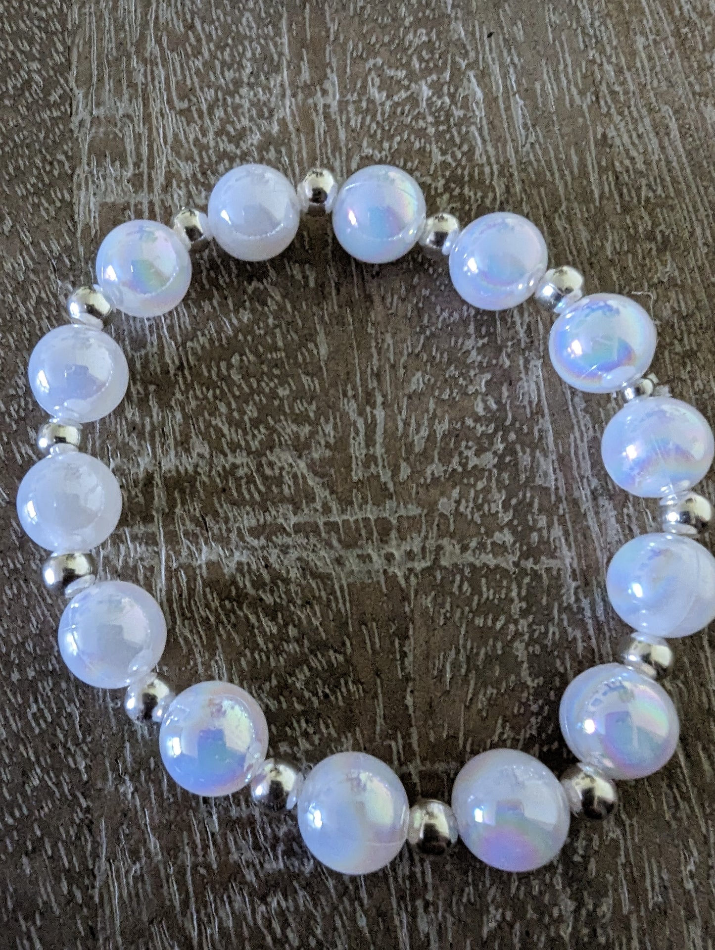 Pearl and silver beaded stretch bracelet.  Add with Blessing bracelet or wear alone.