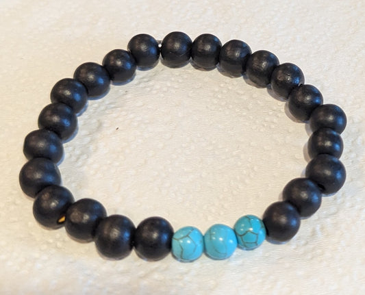 Black and blue wooden stretch bracelet
