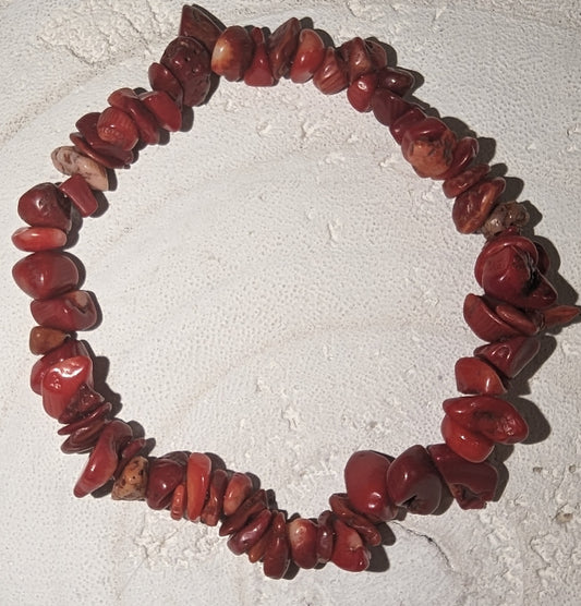 Semi precious red coral stretch bracelet