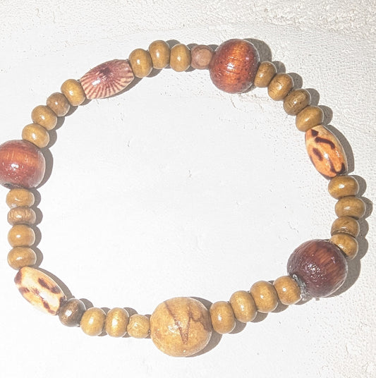 Multi colored wooden beaded stretch bracelet