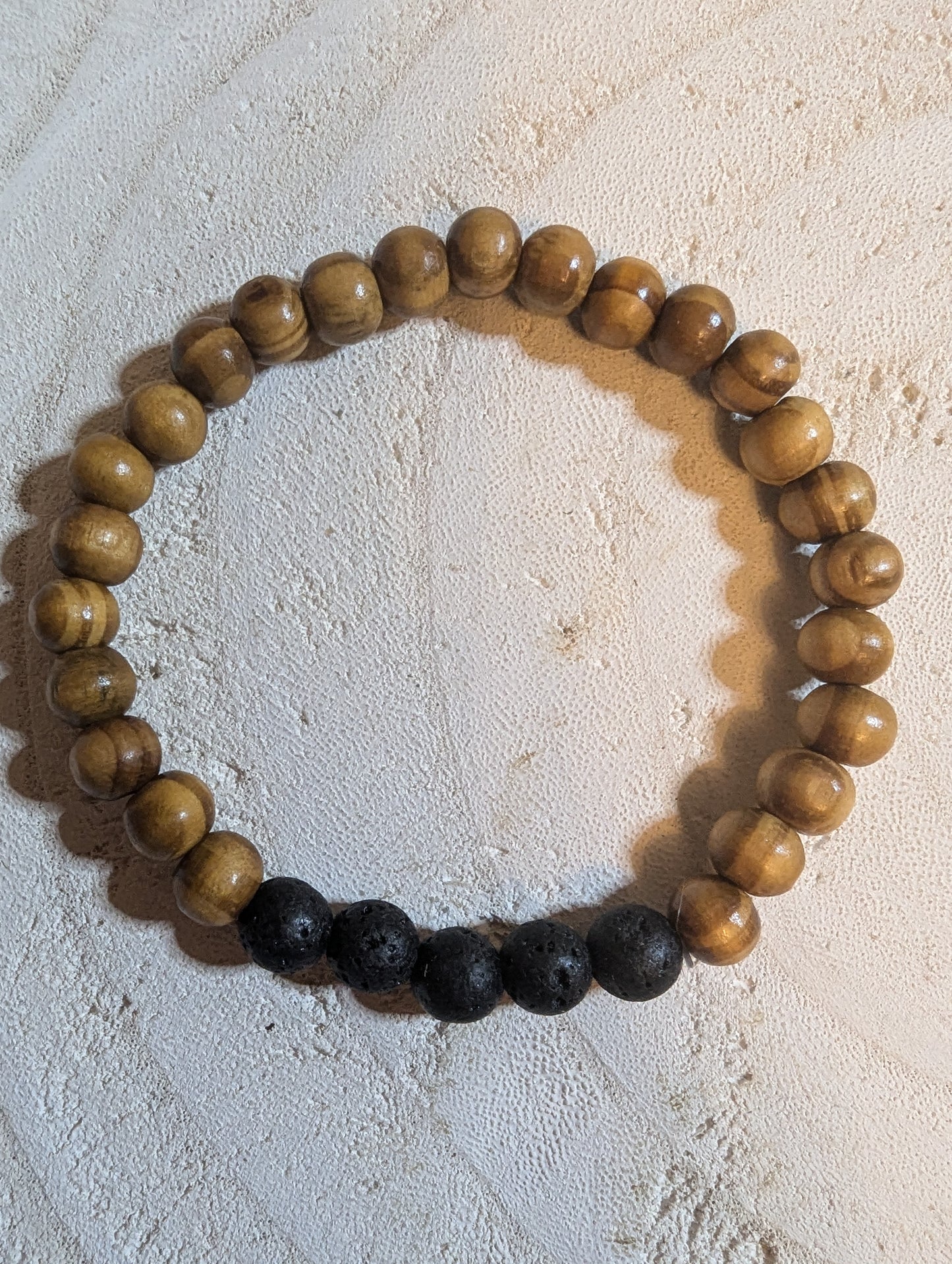 Wooden brown wooden beads with black lava beads bracelet  