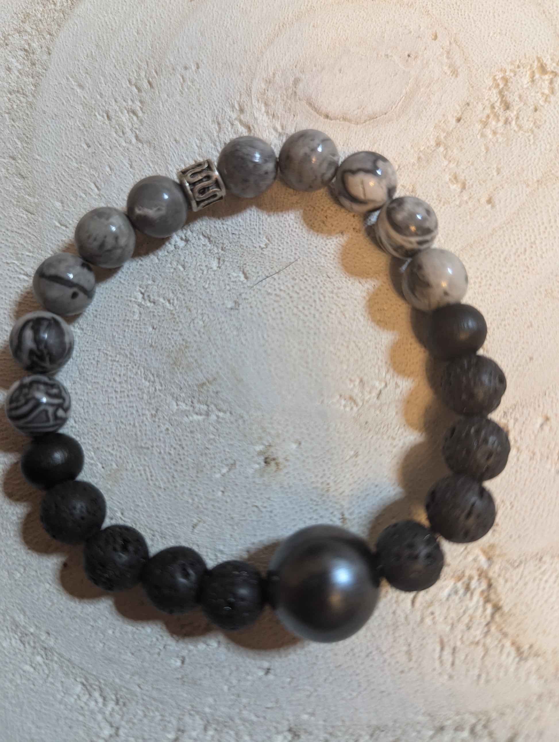 Beaded bracelet with black and gray beads