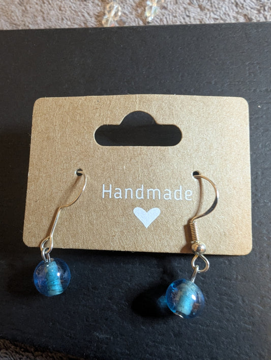 Sterling silver drop hoop blue earrings