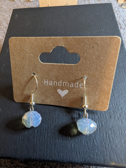 Sterling silver drop hoop earrings with iridescent glass beads