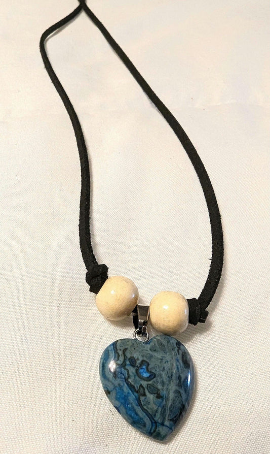 Handmade Jasper Heart Necklace: Beaded Leather Jewelry