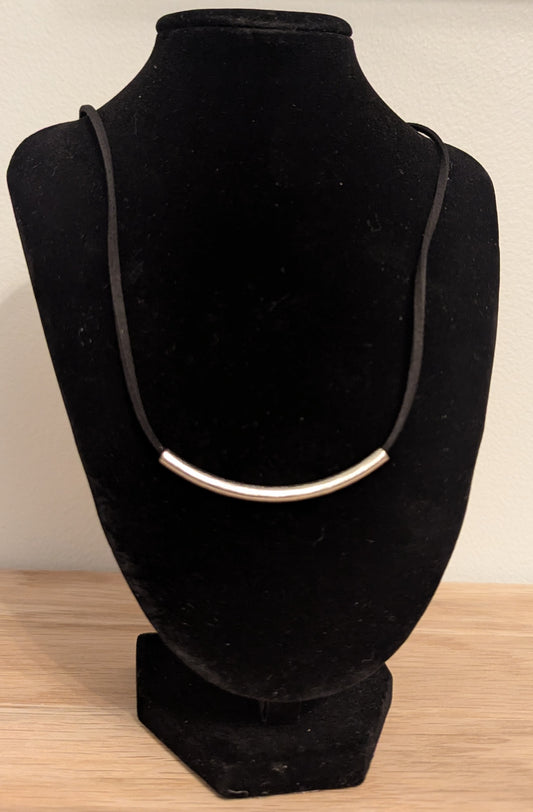 Necklace with sterling silver bar on a leather strap